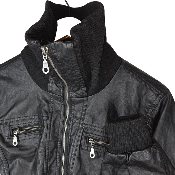 Vintage Moto Jacket Paris Blues Black 2XL 90s Vegan Leather Y2k Goth Biker Bike - Picture 1 of 14